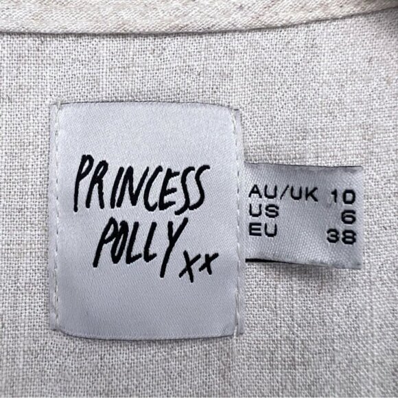 Princess Polly Tie Front Beige Tan Linen Romper Size 6 - Picture 11 of 16